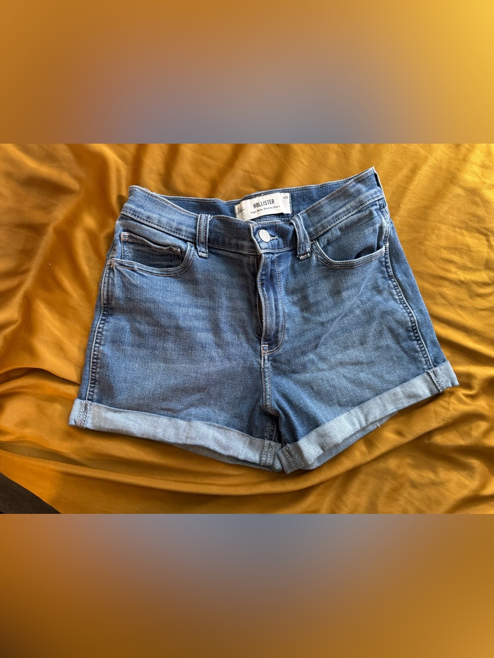 Hollister Rolled Hem Mid-Rise Blue Denim Shorts
